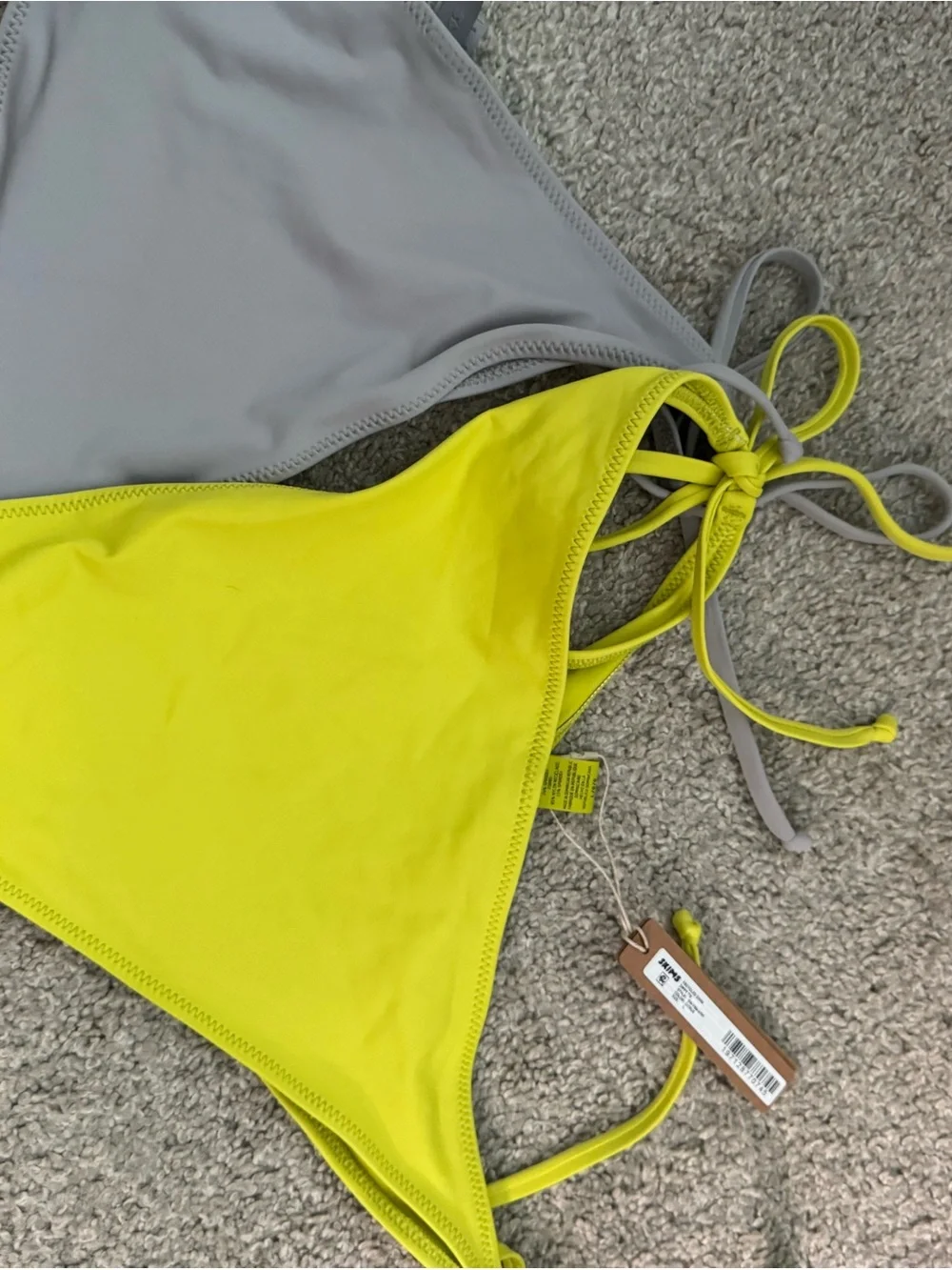 SKIMS Two-Piece Bikini Bottoms in Light Gray and Neon Yellow
